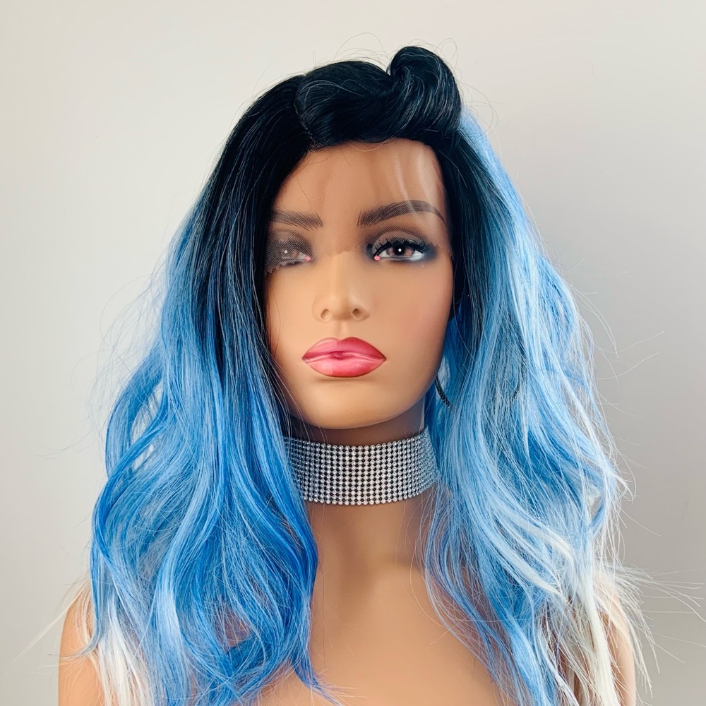 A Fun 22” Ombre Blue Lace Front Premium Fiber Wig